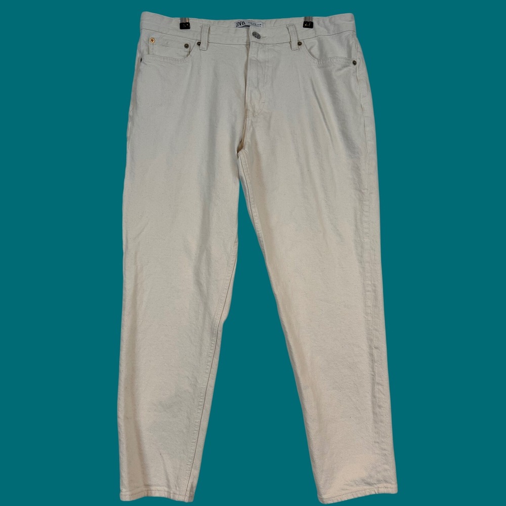 Zara Mens Straight Leg Jean 36 Ecru Off White Denim Pants Normcore Capsule Basic